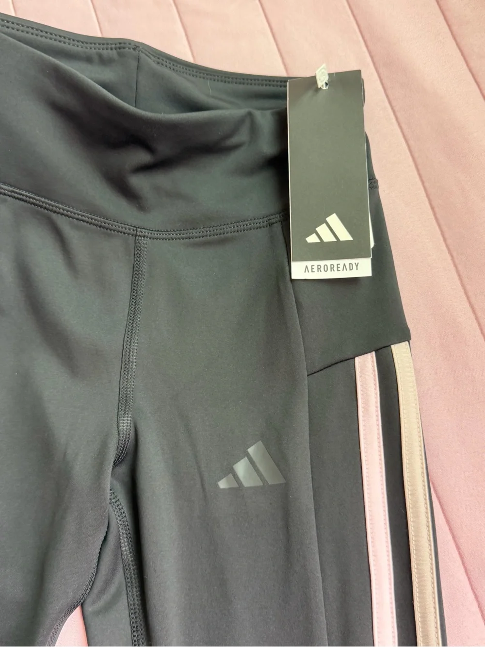 Adidas Girls' Black Athletic Leggings with White Side Stripes size 10/12 new